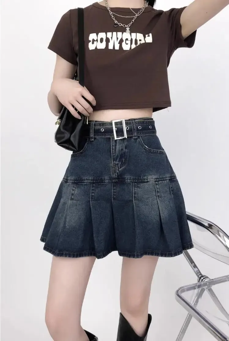Aiertu Korean Y2K Style Harajuku High Waist High Street Jeans Skirts Summer Women's Sexy Loose Fit Hotsweet Denim Pleated Skirt