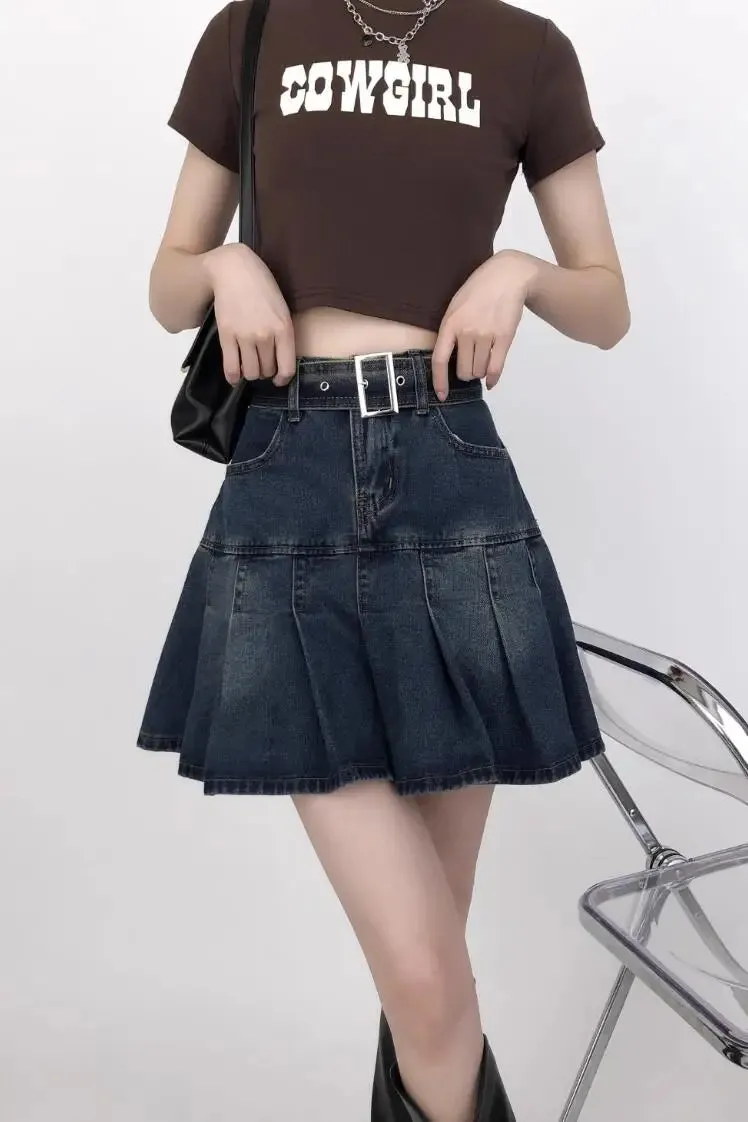 Aiertu Korean Y2K Style Harajuku High Waist High Street Jeans Skirts Summer Women's Sexy Loose Fit Hotsweet Denim Pleated Skirt