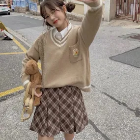 Aiertu Pleated Plaid Skirt Kawaii Preppy Style Women Mini Skirts Vintage Fashion Sweet Korean Style A-line Casual Short Skirt