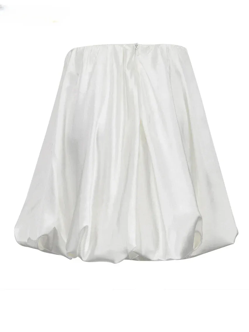 Amozae Casual Beige Satin Women'S Skirt Elegant High Waist Mini Skirts Slik Pleated Faldas Skirt Female Clothing 2024