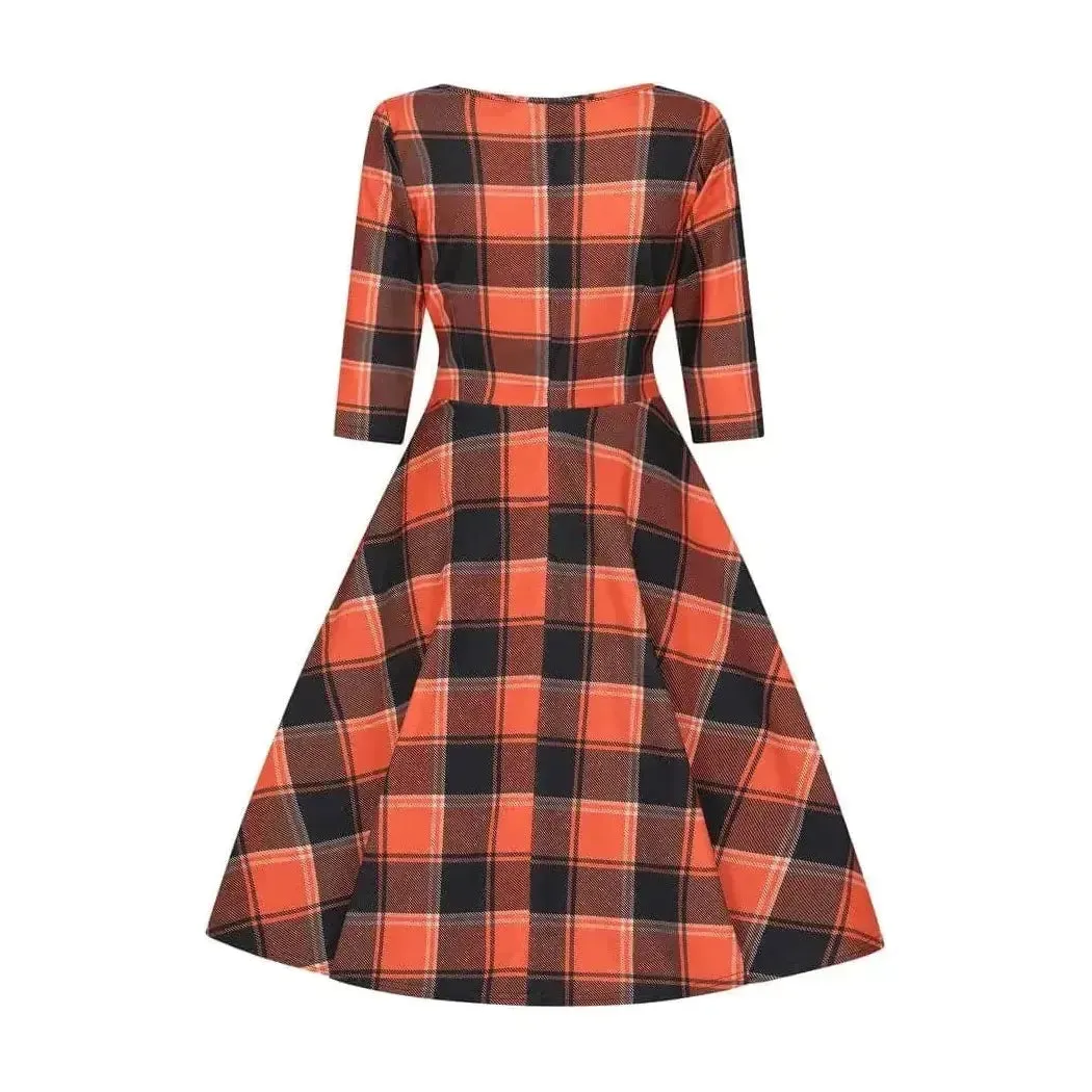 Betty Dress - Navy Orange Tartan