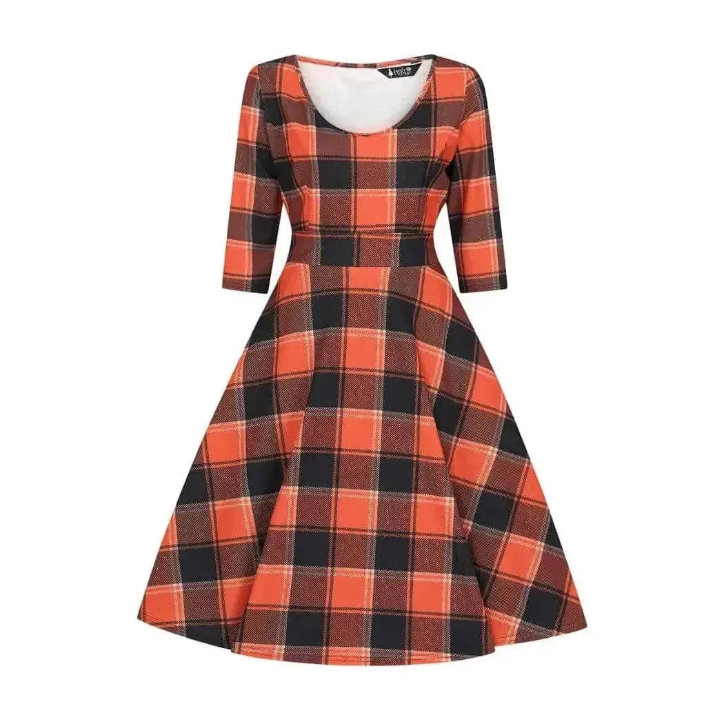Betty Dress - Navy Orange Tartan