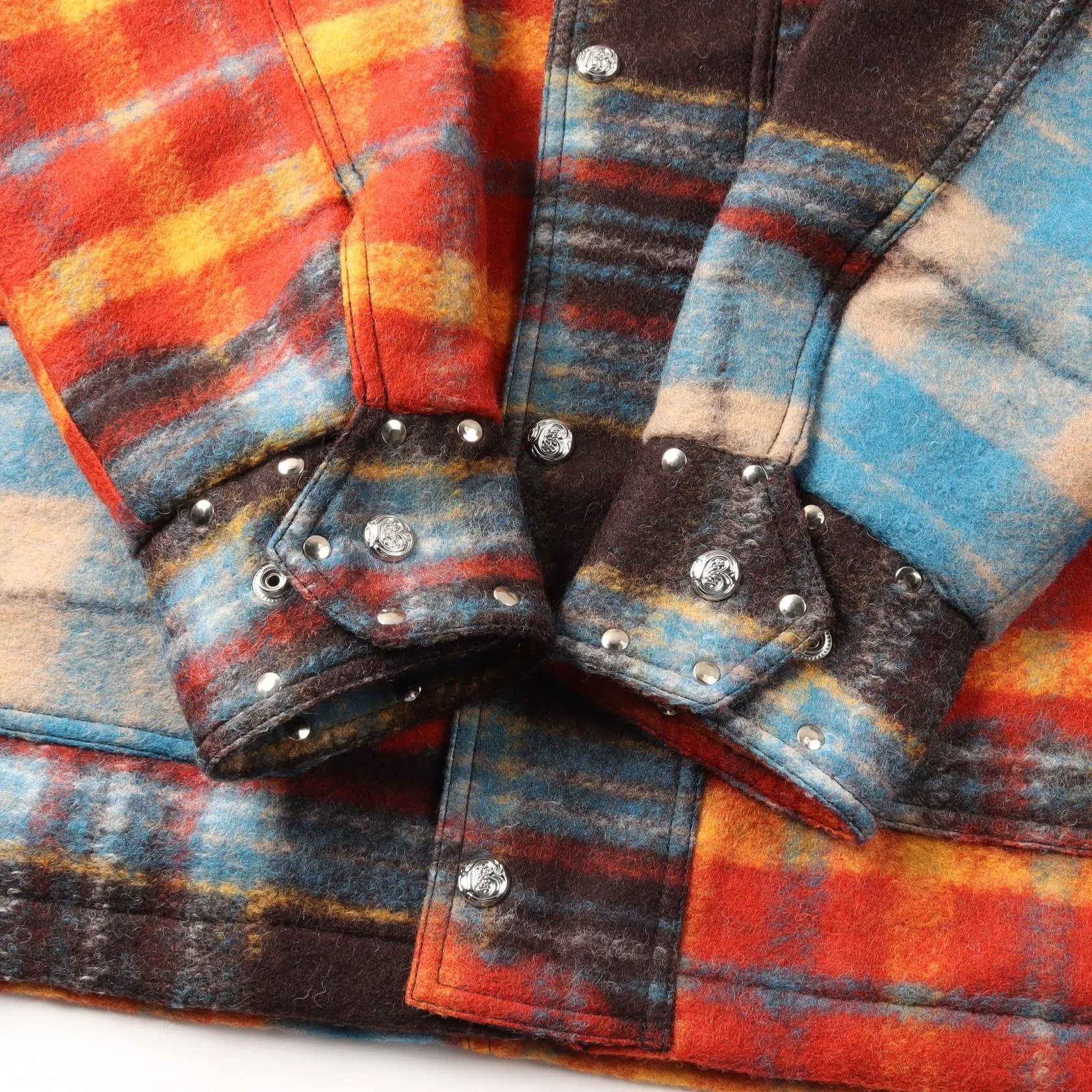 Blue Marble Studded Tartan Wool Parka