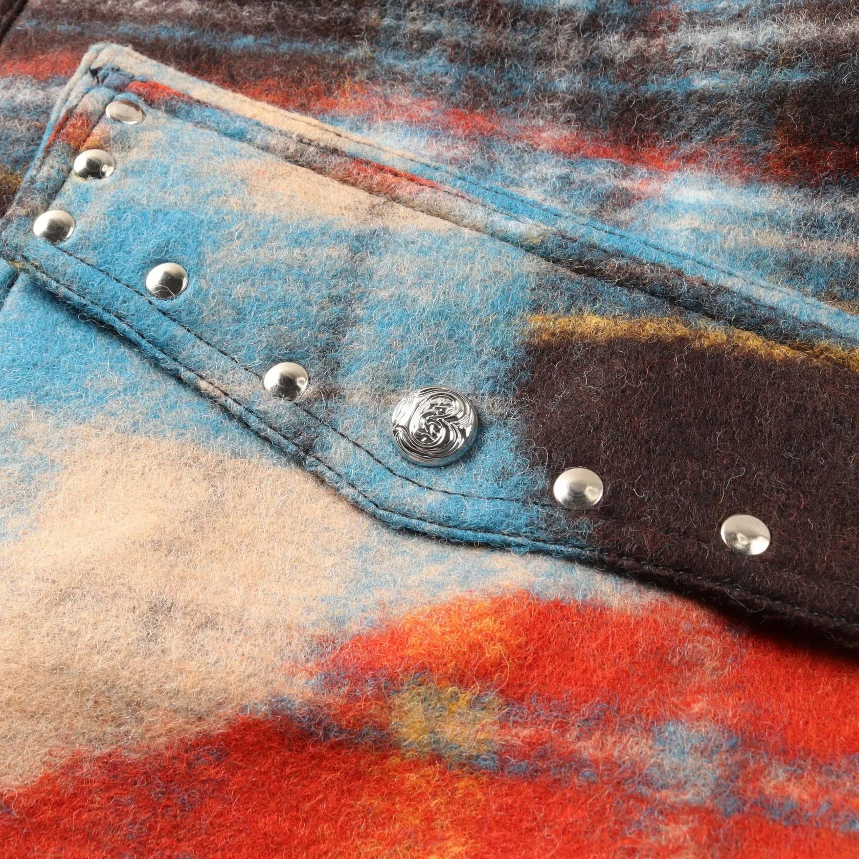 Blue Marble Studded Tartan Wool Parka