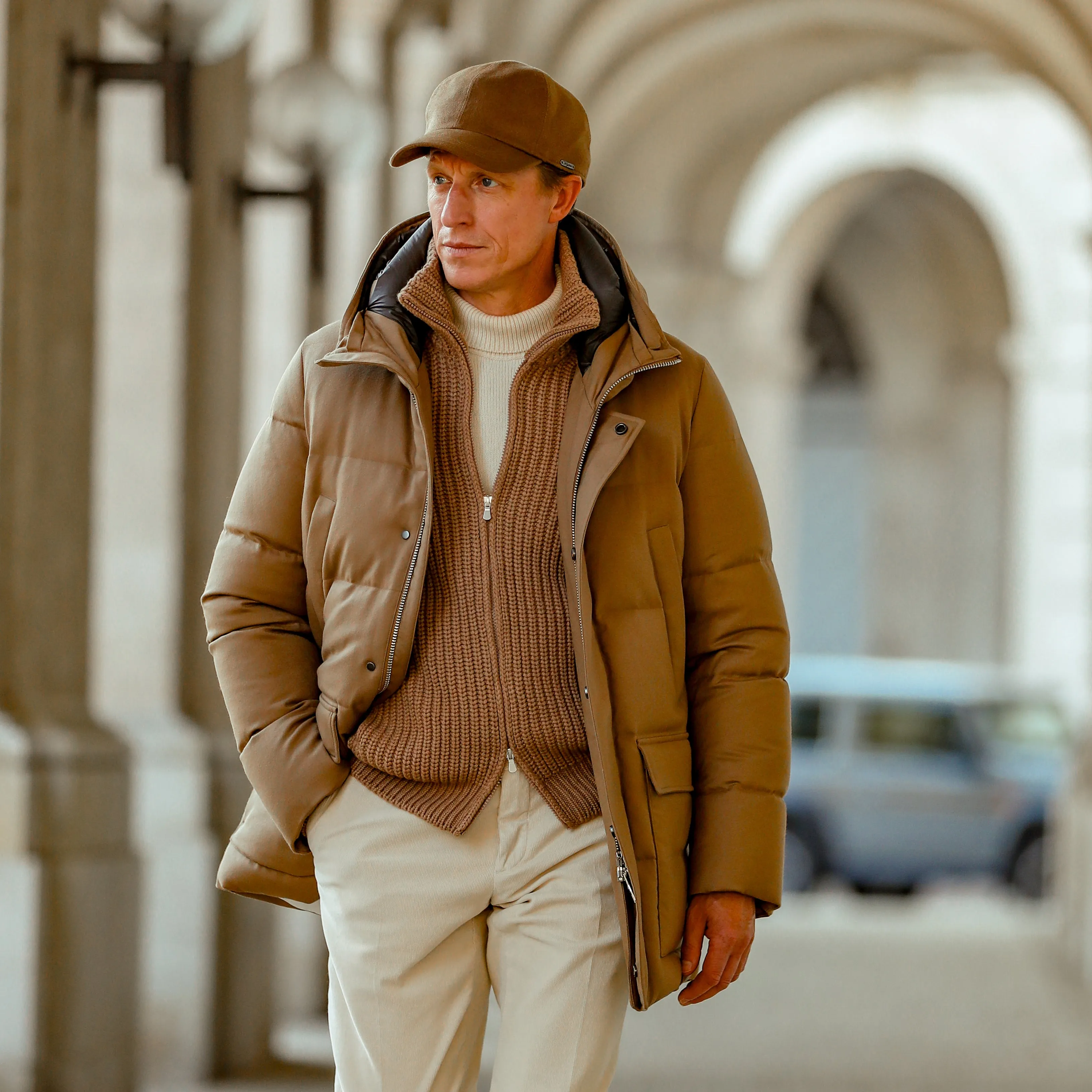 Camel Beige VBC Wool Flannel Padded Parka