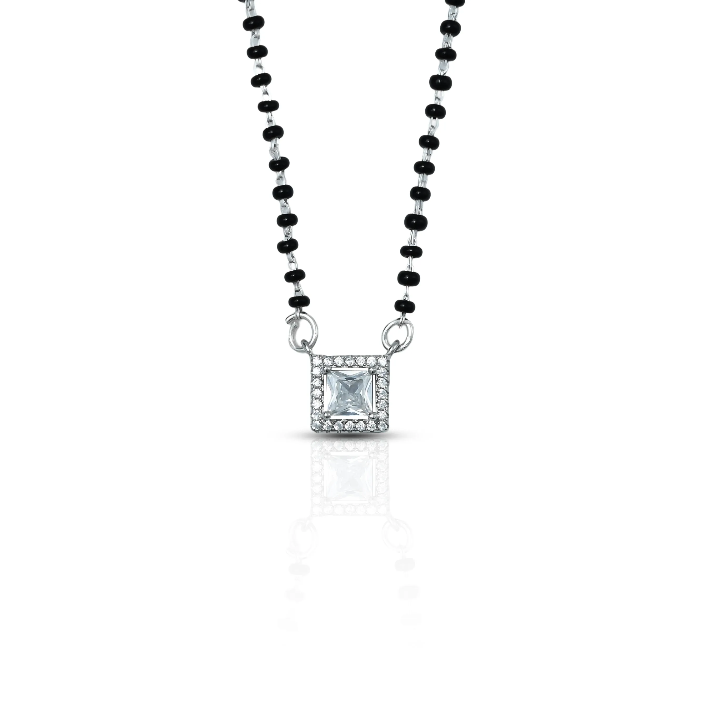 Classic Silver Mangalsutra with Center Gemstone