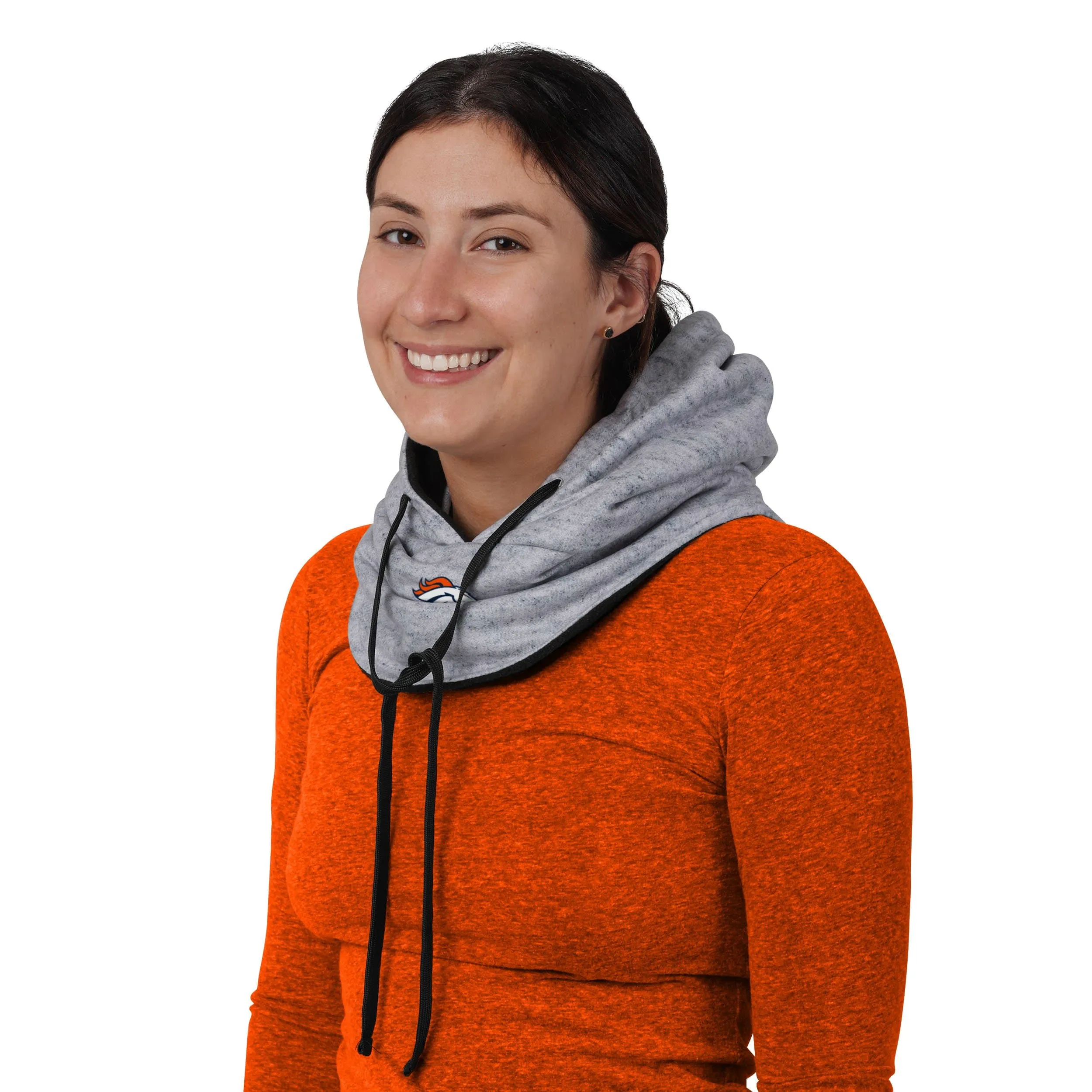 Denver Broncos NFL Heather Gray Drawstring Hooded Gaiter Scarf