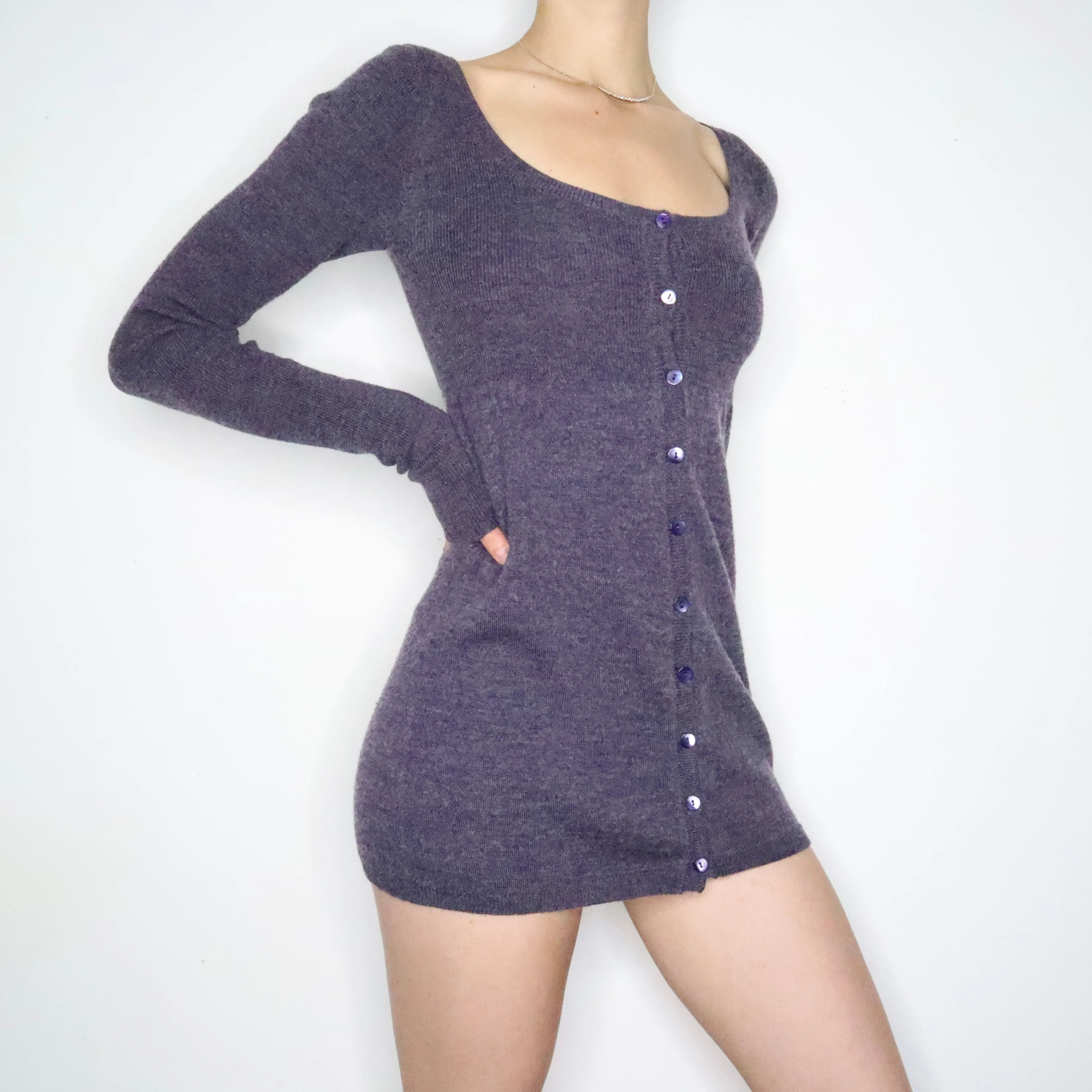 Fuzzy Purple Babydoll Sweater Dress (Small)