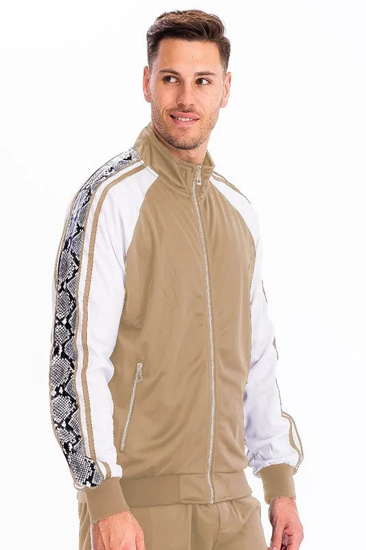Khaki Snake Side Print Track Jacket