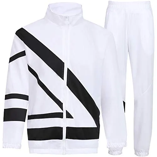 MACHLAB Men's Tracksuit 2 Piece Jacket & Pants Warm Jogging Athletic Suit Casual Full Zip Sweatsuit Gym Activewear White S#099