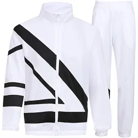 MACHLAB Men's Tracksuit 2 Piece Jacket & Pants Warm Jogging Athletic Suit Casual Full Zip Sweatsuit Gym Activewear White S#099