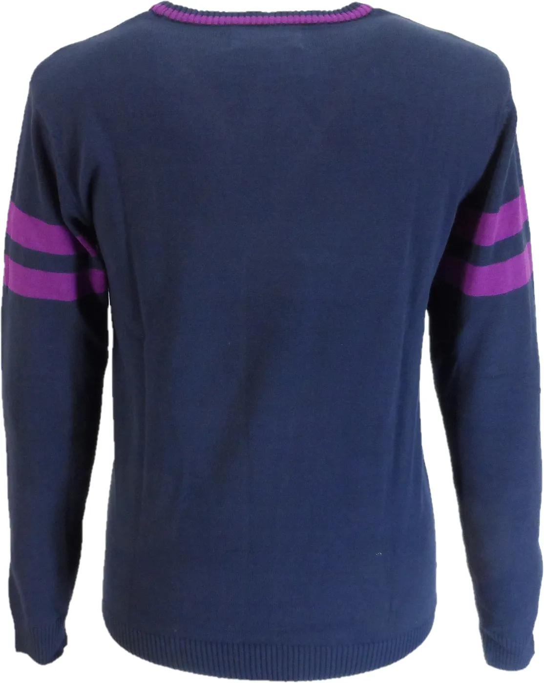 Madcap England Mens Navy/Purple Stripe Sleeve Mod Knit Jumper