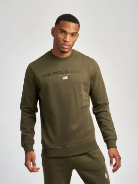 Mens Block Flag Graphic Crew Neck Sweater in Army Green