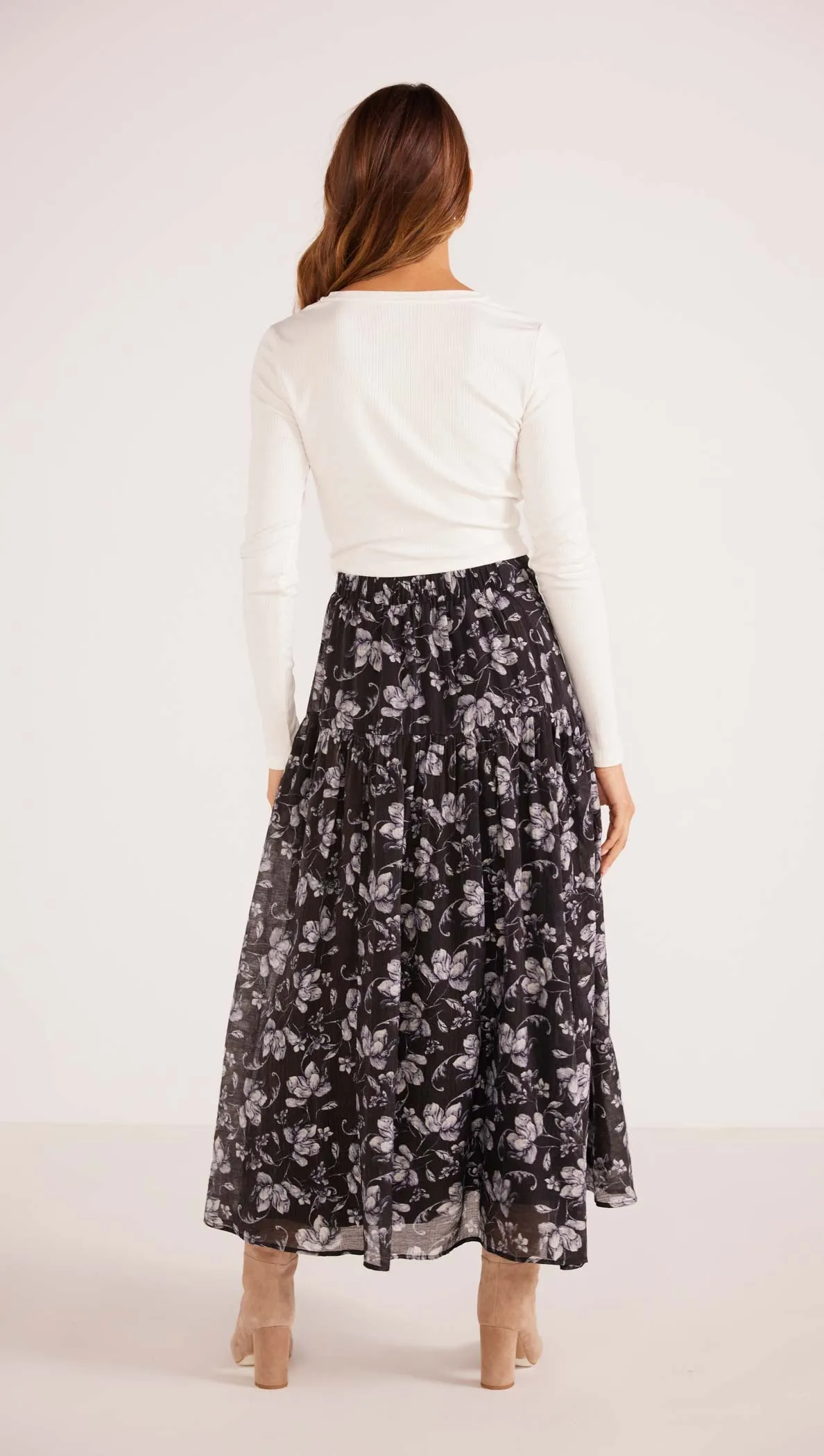 Mink Pink Luzette Midi Skirt - Black Floral
