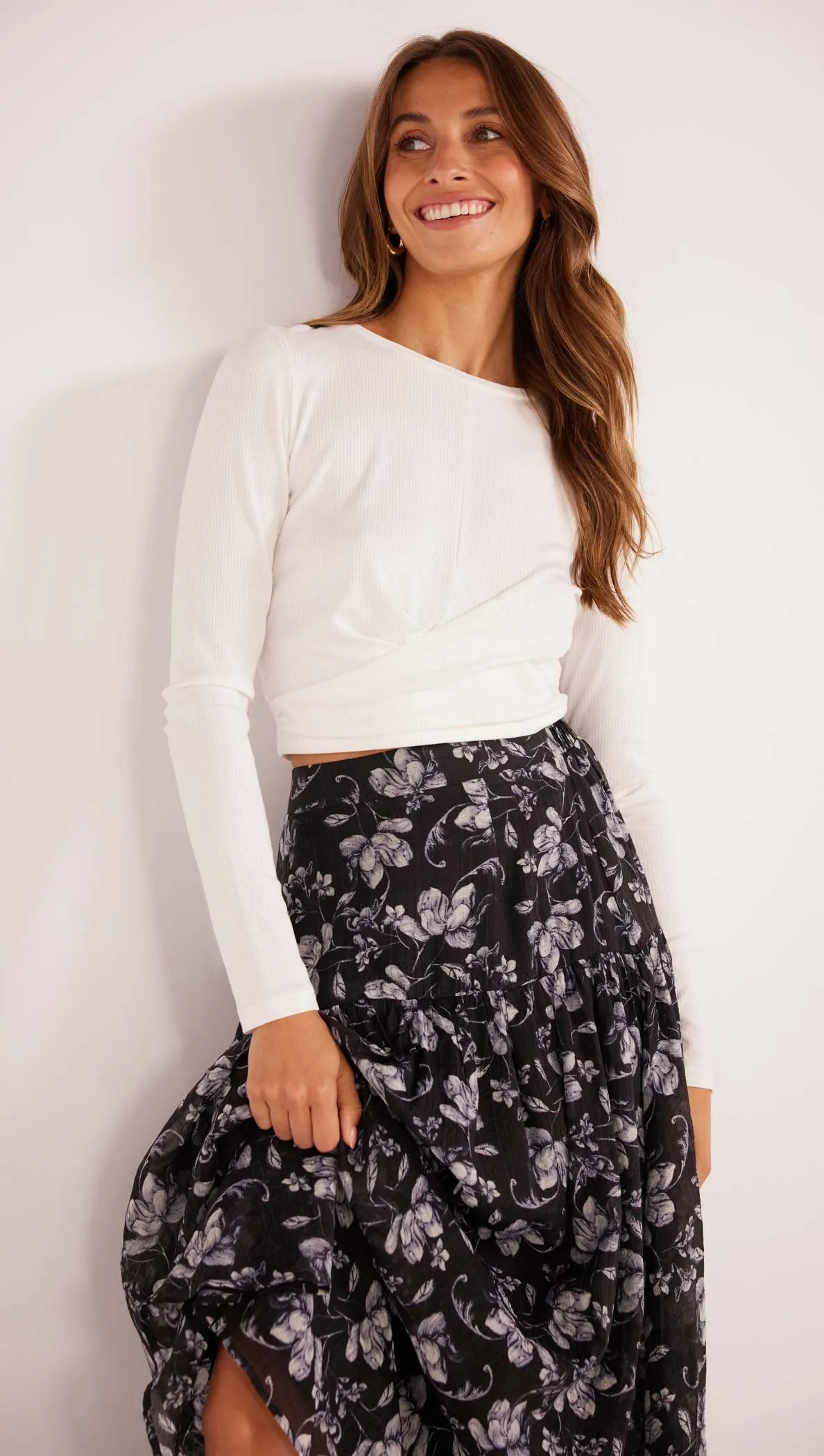 Mink Pink Luzette Midi Skirt - Black Floral