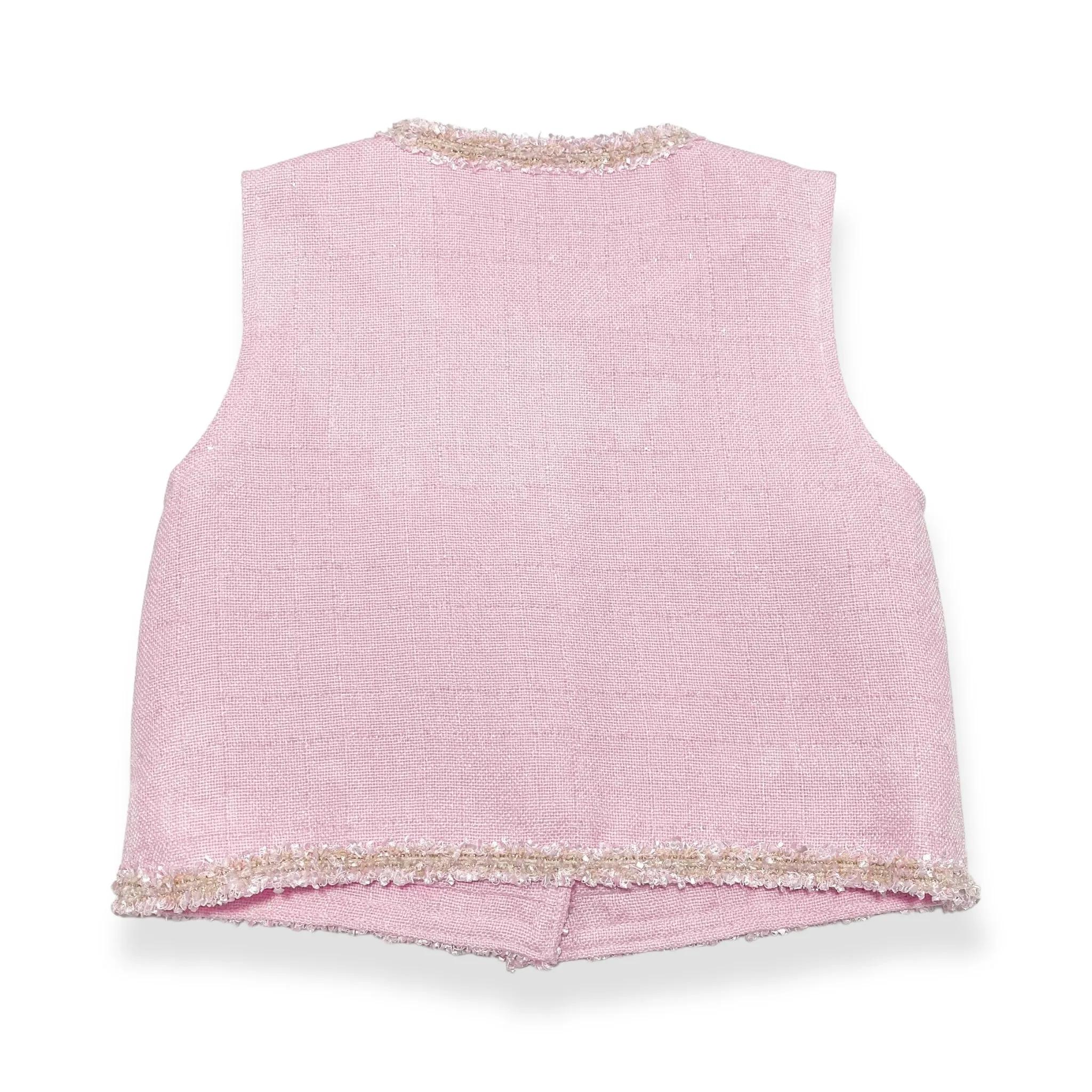 Novelty Button Tweed Vest -pink