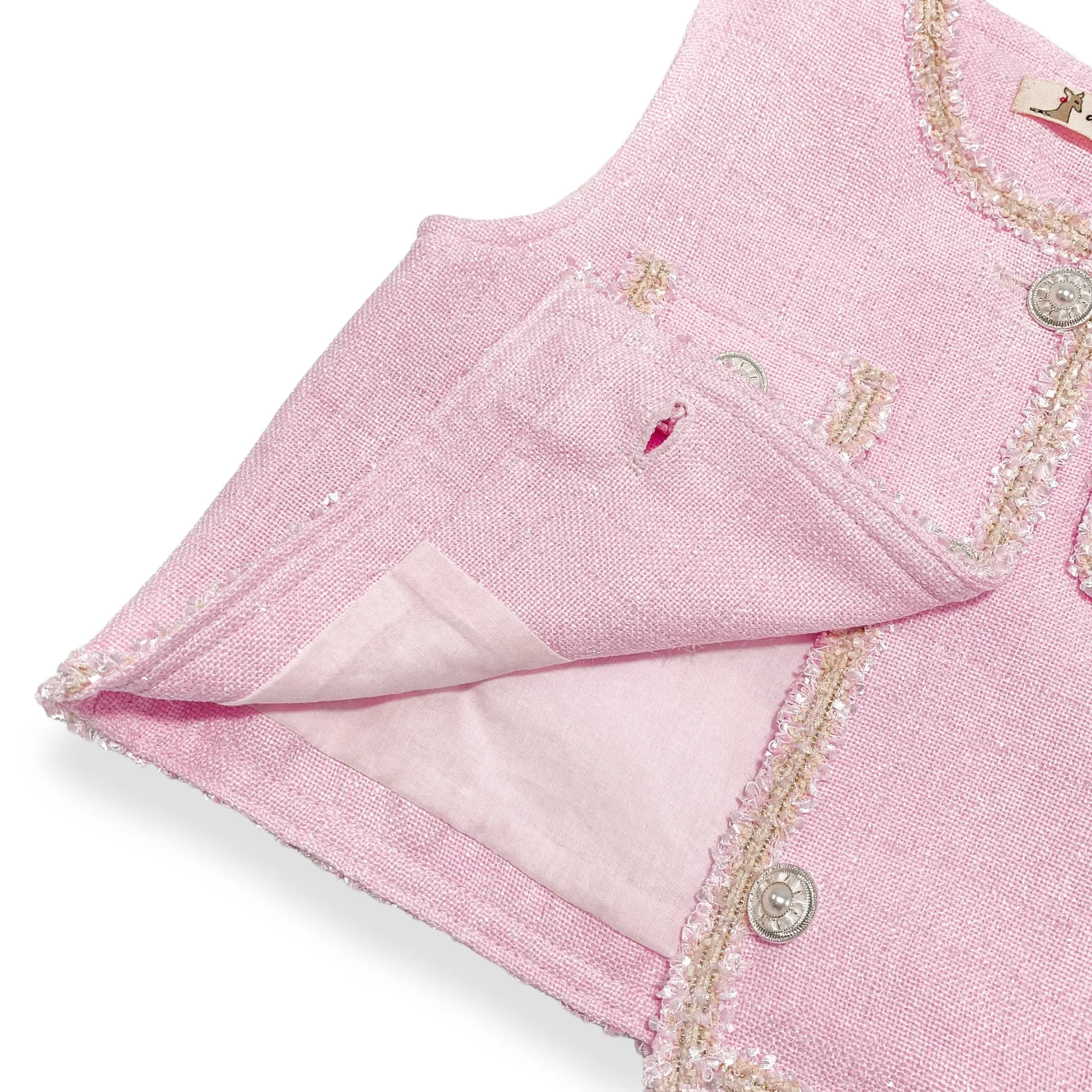 Novelty Button Tweed Vest -pink