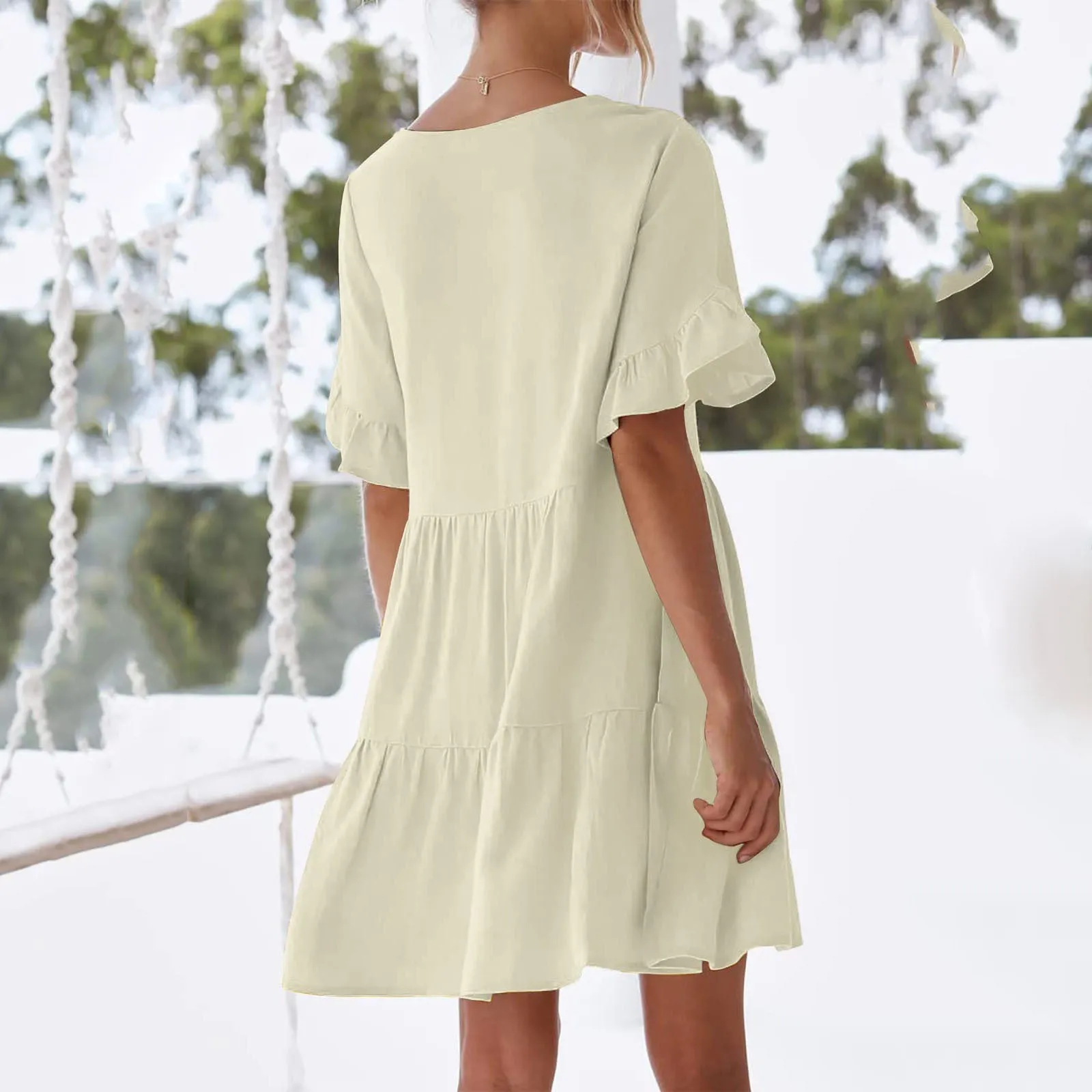 Oatland Cotton Pocketed Babydoll Dress - Dark Taupe
