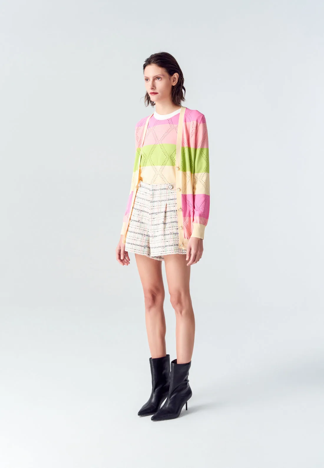 Pink Plaid Tweed Shorts