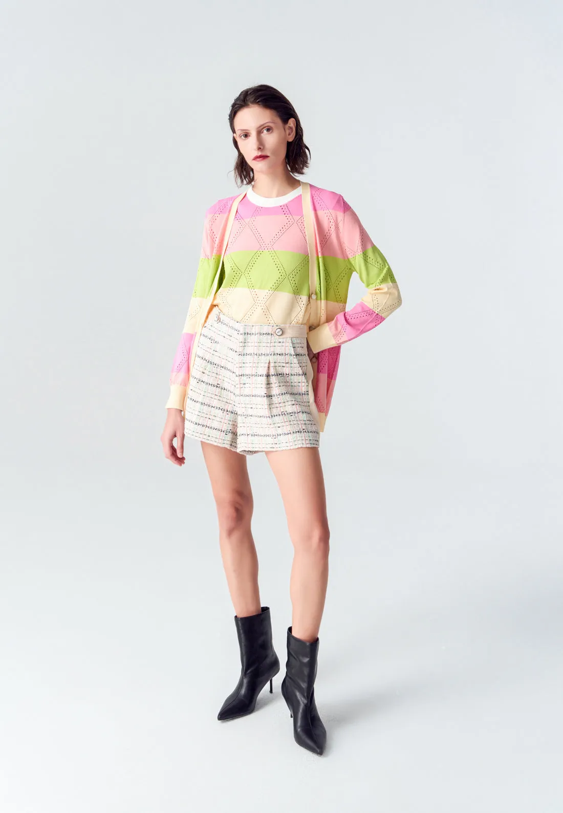 Pink Plaid Tweed Shorts