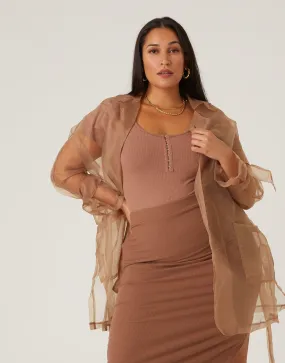 Plus Size Sheer Belted Cardigan