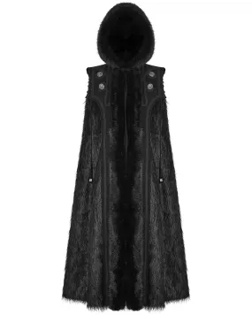 Punk Rave Mens Gothic Cloak Coat Black Faux Fur Hooded Steampunk Knight GOT LARP