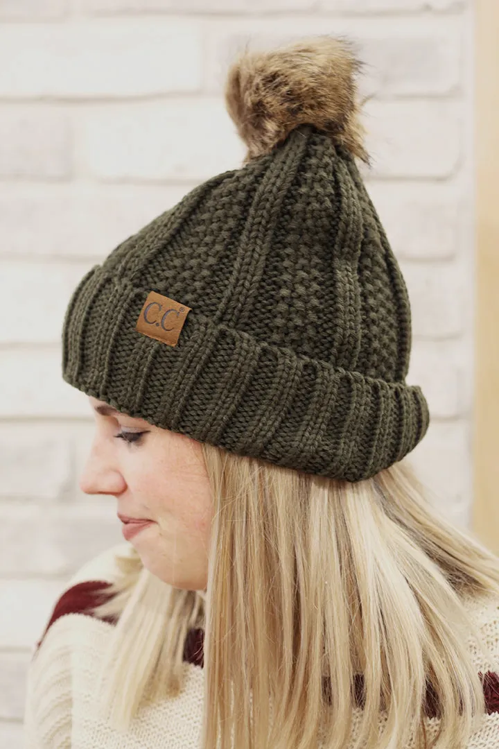 Rib Knit C.C. Hat with Pom