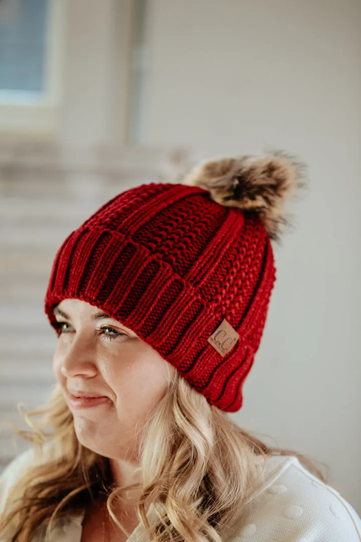 Rib Knit C.C. Hat with Pom