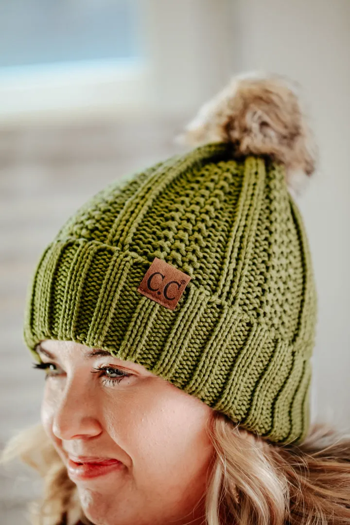 Rib Knit C.C. Hat with Pom