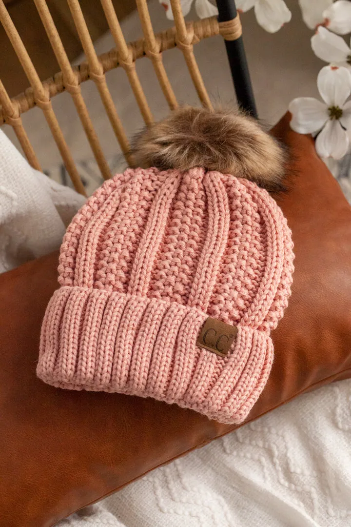 Rib Knit C.C. Hat with Pom