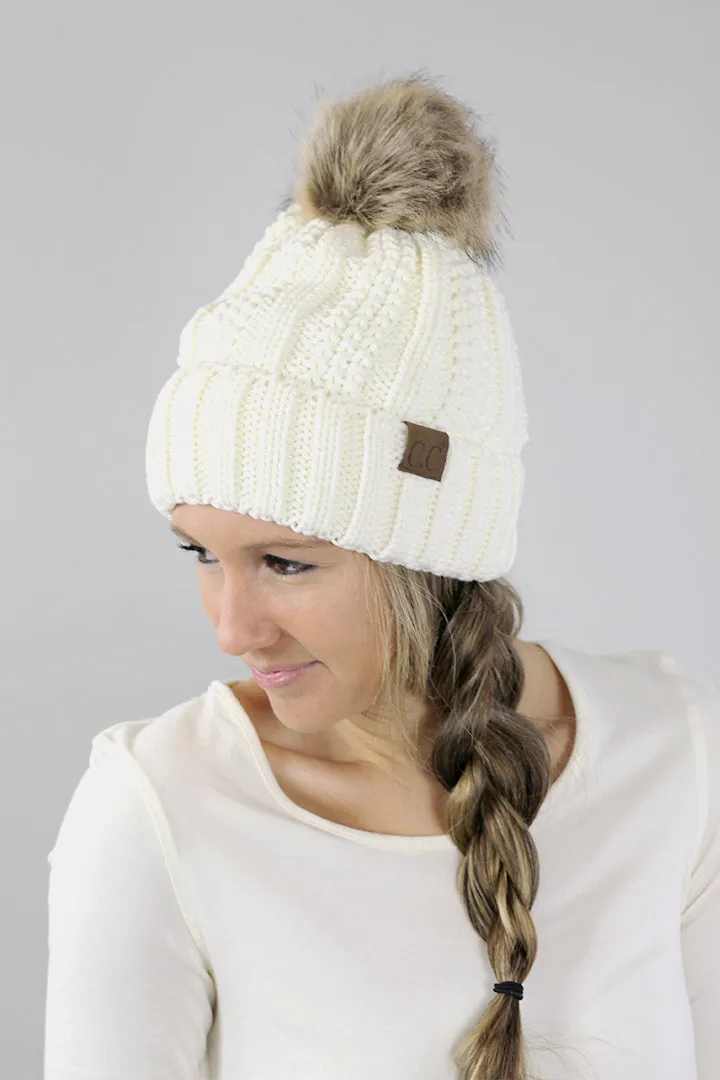 Rib Knit C.C. Hat with Pom