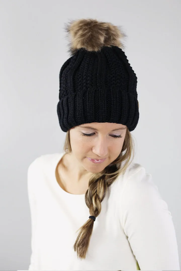 Rib Knit C.C. Hat with Pom
