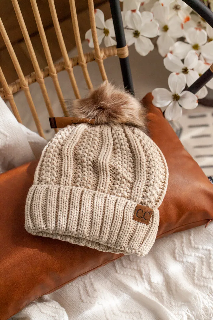 Rib Knit C.C. Hat with Pom