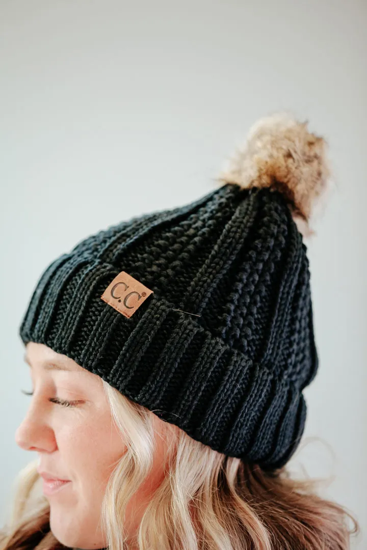 Rib Knit C.C. Hat with Pom