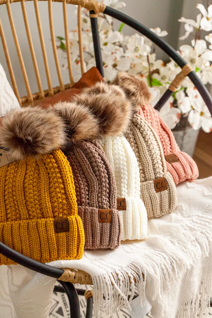 Rib Knit C.C. Hat with Pom