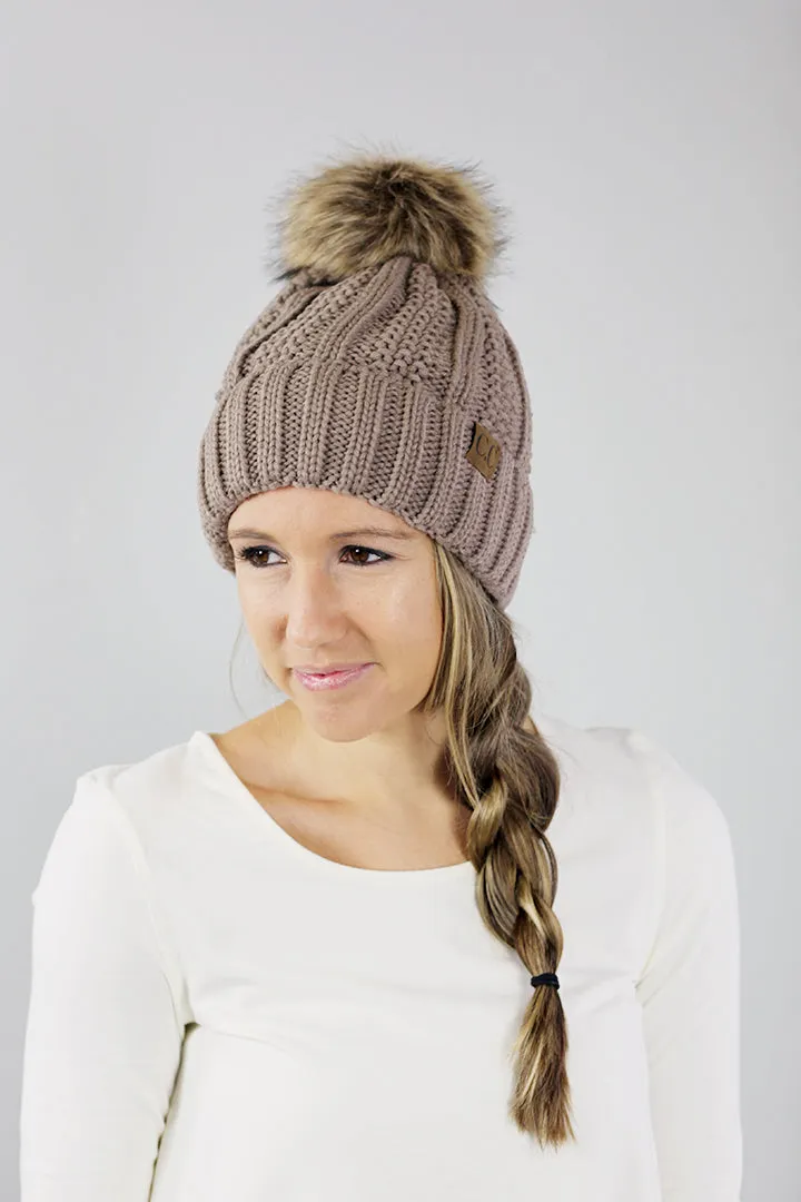 Rib Knit C.C. Hat with Pom