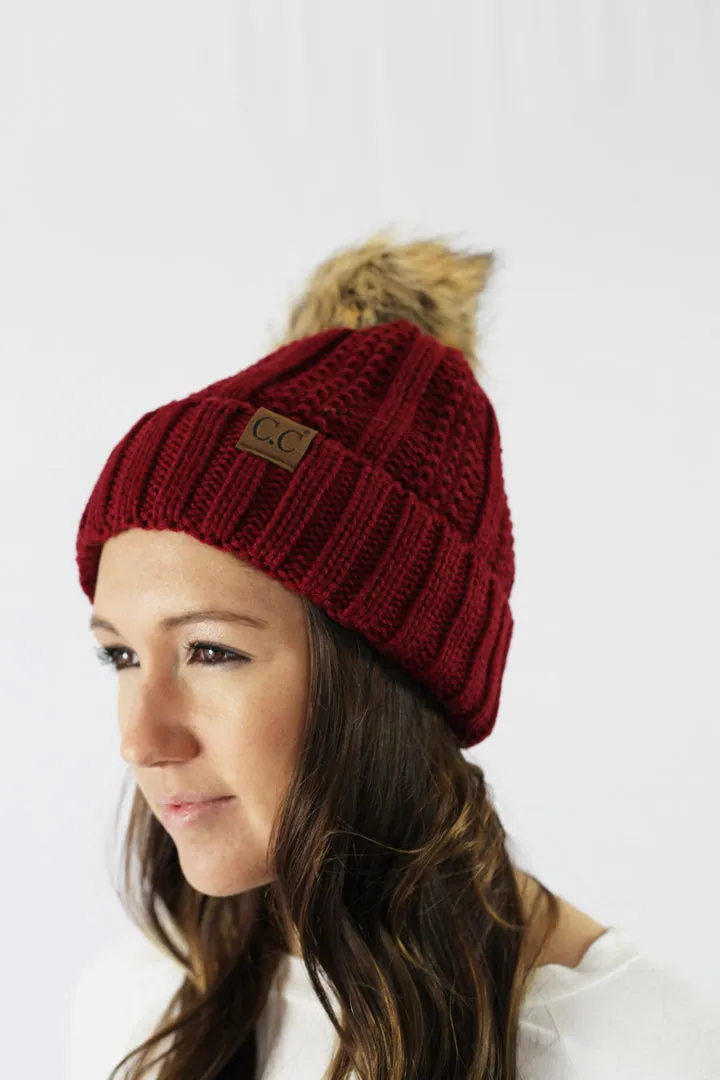 Rib Knit C.C. Hat with Pom