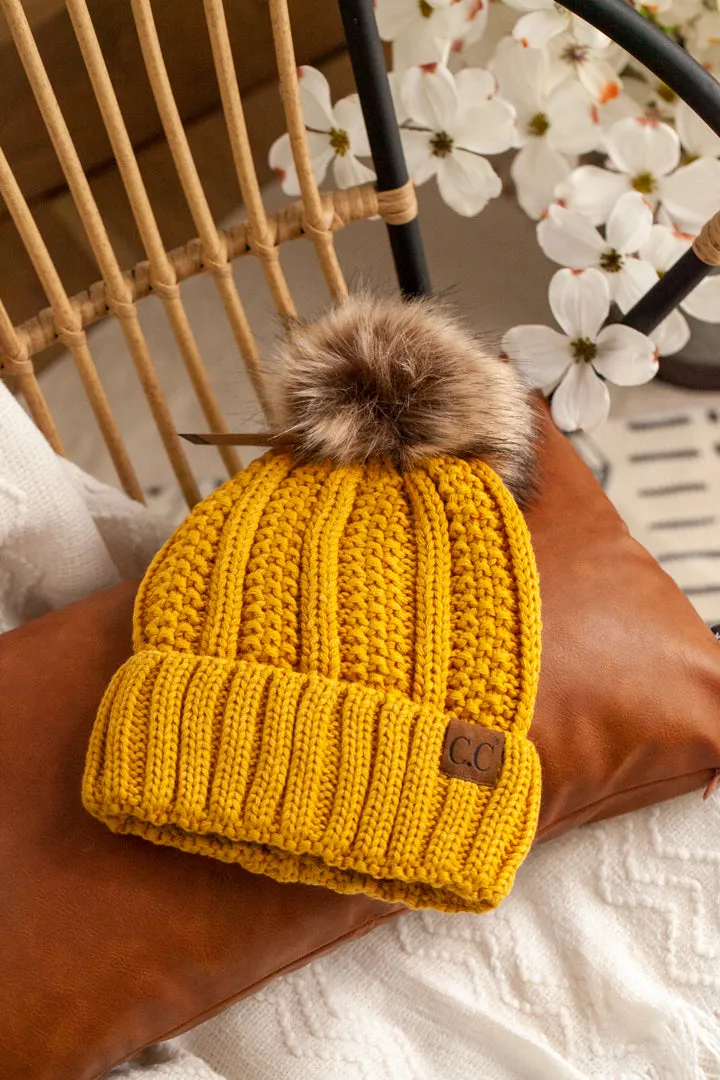 Rib Knit C.C. Hat with Pom