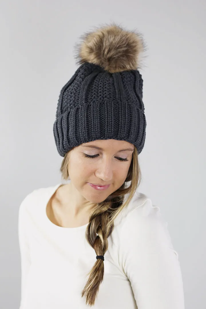 Rib Knit C.C. Hat with Pom