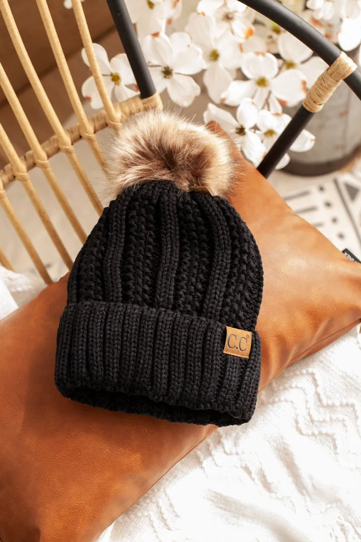 Rib Knit C.C. Hat with Pom