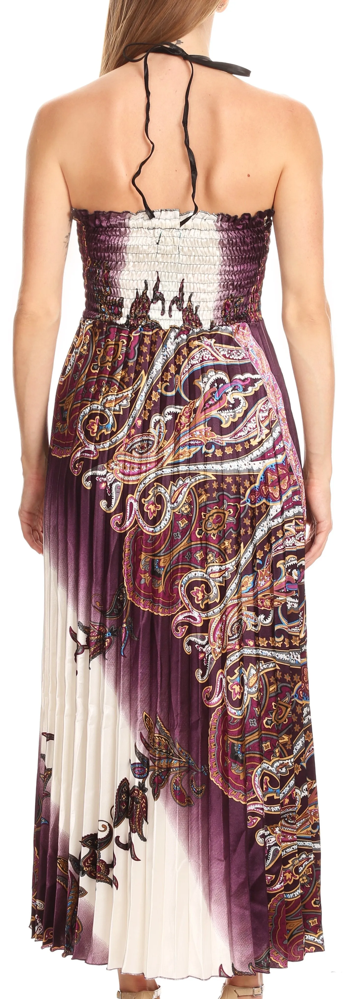 Sakkas Vanna Strapless Pleated Satin Summer Mid Dress Adjustable