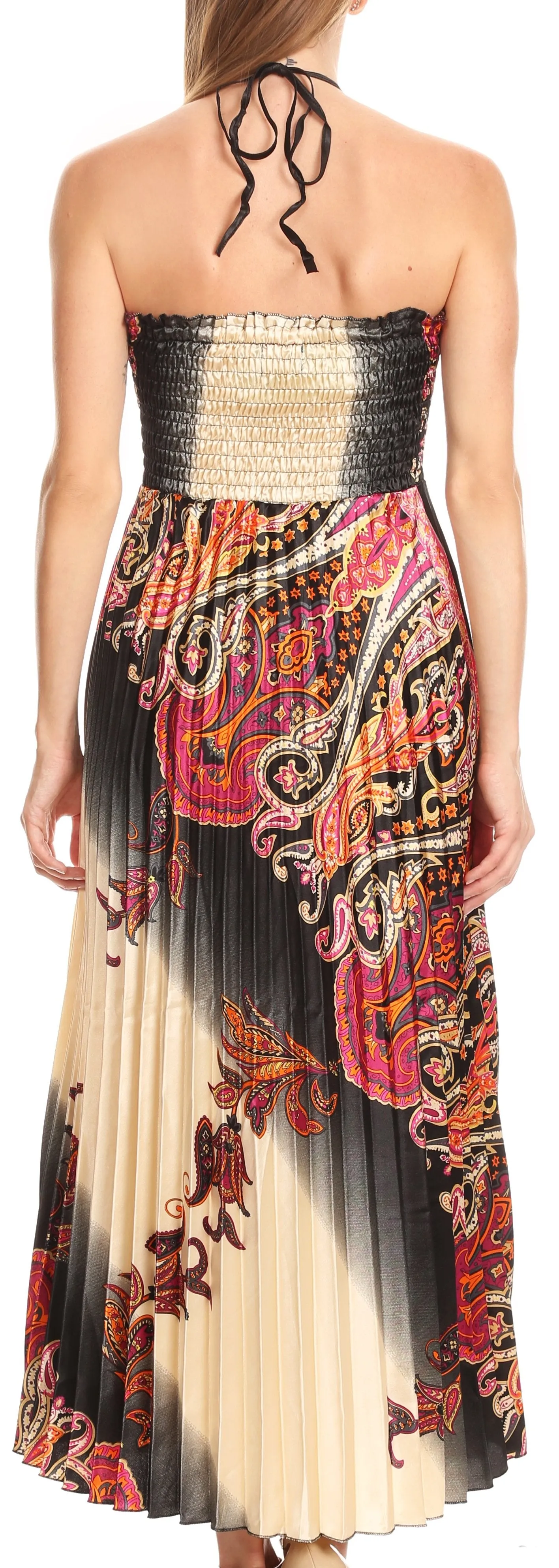 Sakkas Vanna Strapless Pleated Satin Summer Mid Dress Adjustable
