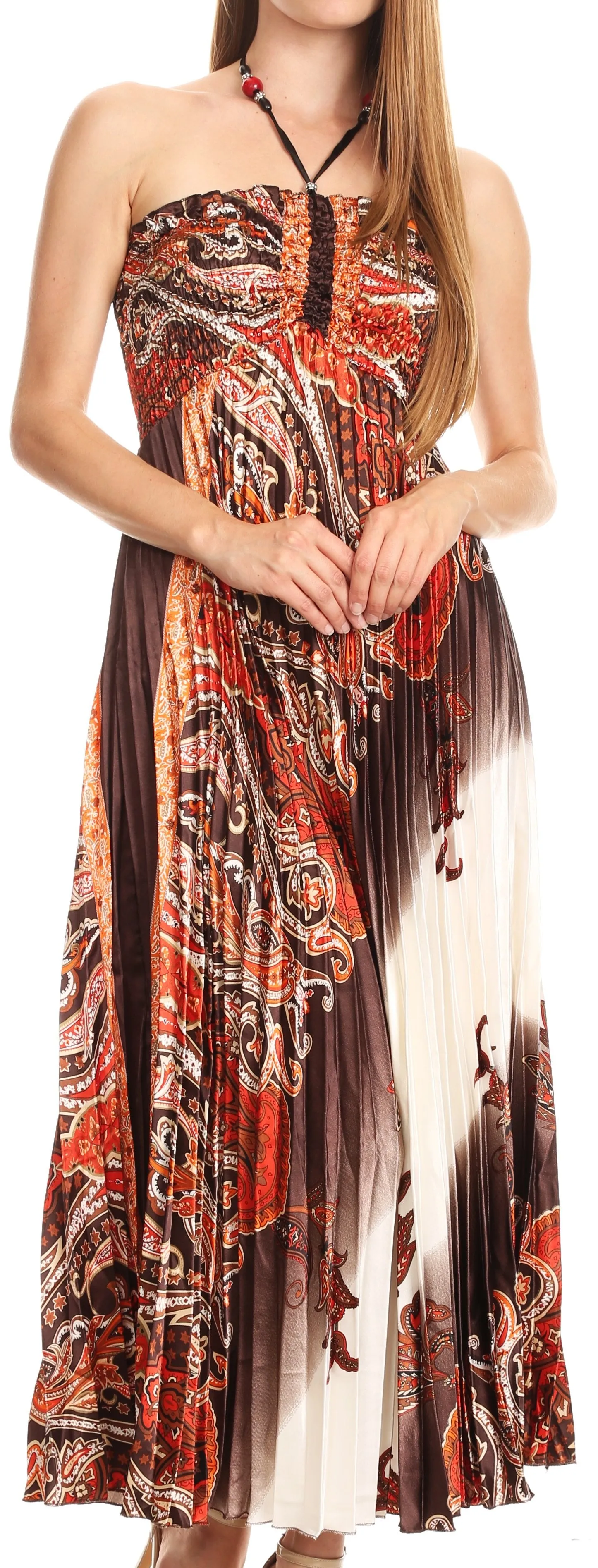 Sakkas Vanna Strapless Pleated Satin Summer Mid Dress Adjustable