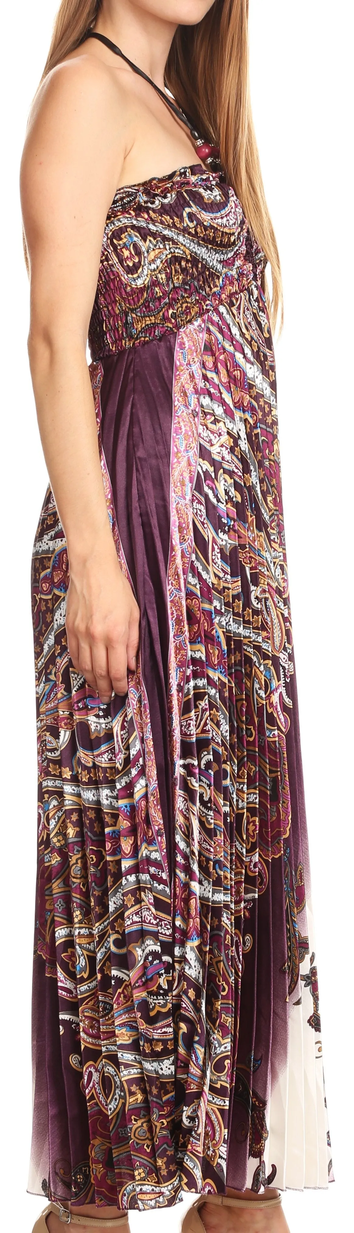 Sakkas Vanna Strapless Pleated Satin Summer Mid Dress Adjustable