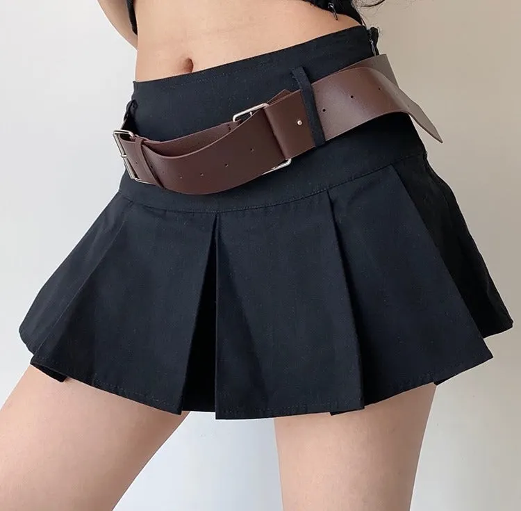 sealbeer - Y2K Corduroy Pleated Mini Skirt // Black