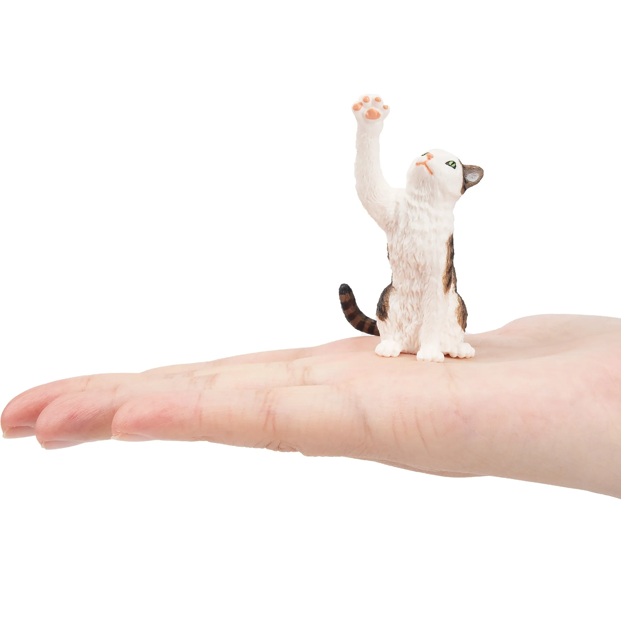 Toymany Mini Waving Tabby and White Cat Figurine Toy