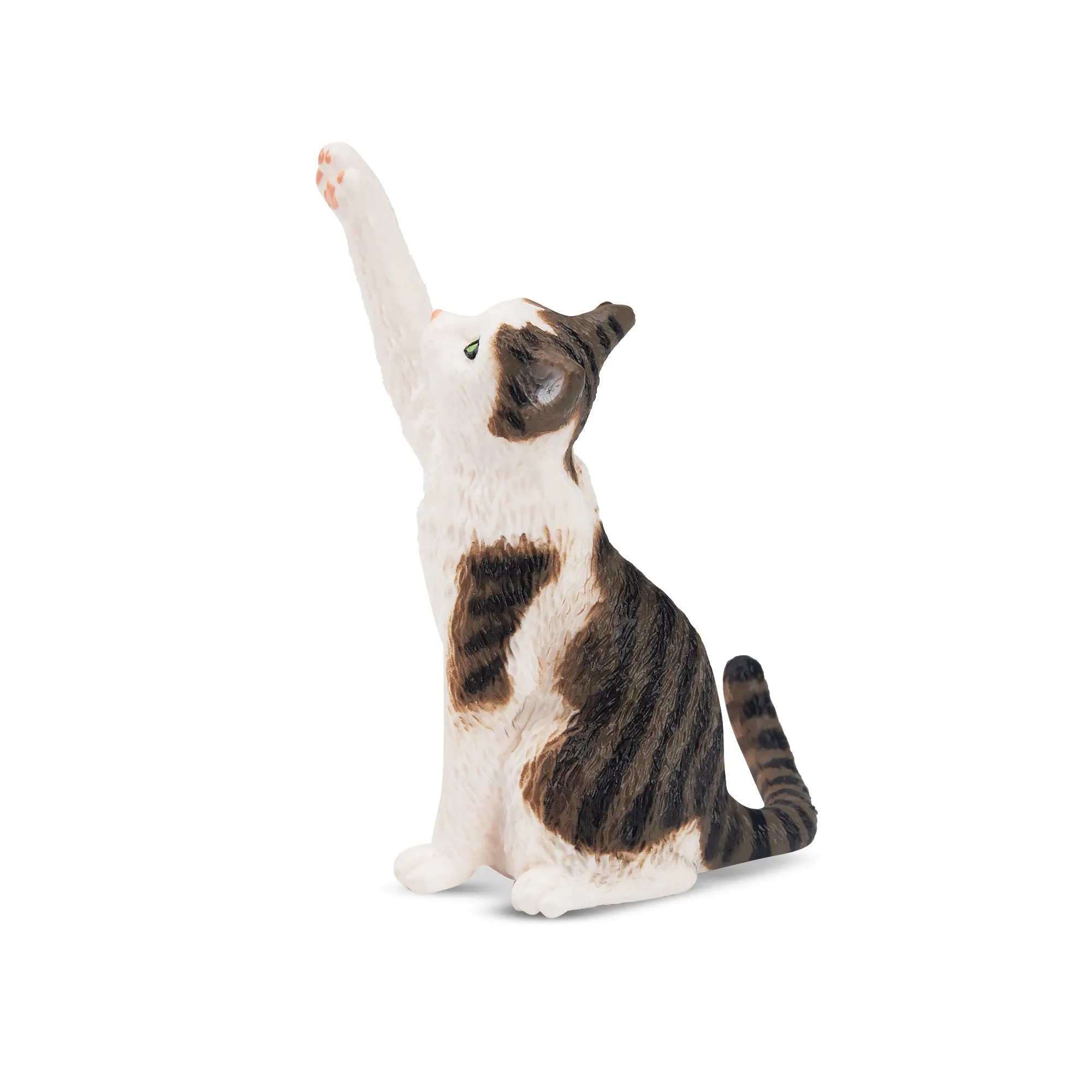 Toymany Mini Waving Tabby and White Cat Figurine Toy