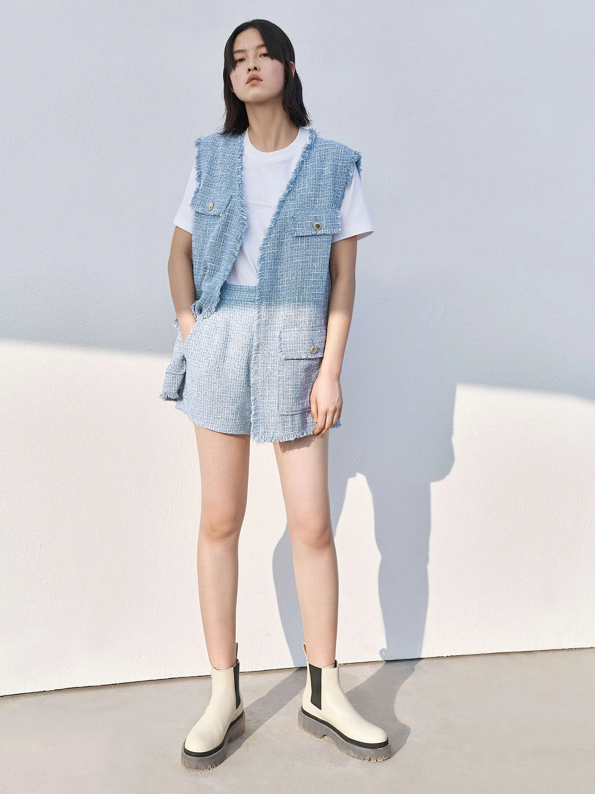 Tweed Metal Button Shorts