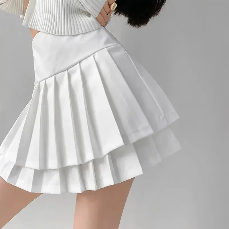 Uniwim Preppy Style Double Pleated Skirt Women Korean Skort Summer Sexy Y2k High Waist Patchwork Solid Mini Skirt A-line Casual