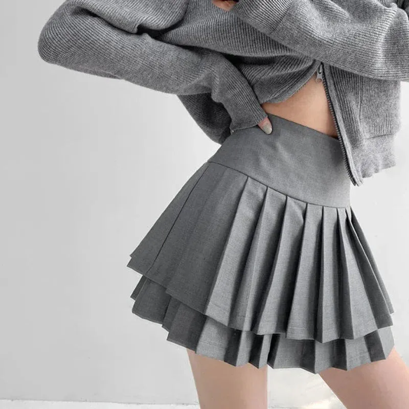 Uniwim Preppy Style Double Pleated Skirt Women Korean Skort Summer Sexy Y2k High Waist Patchwork Solid Mini Skirt A-line Casual